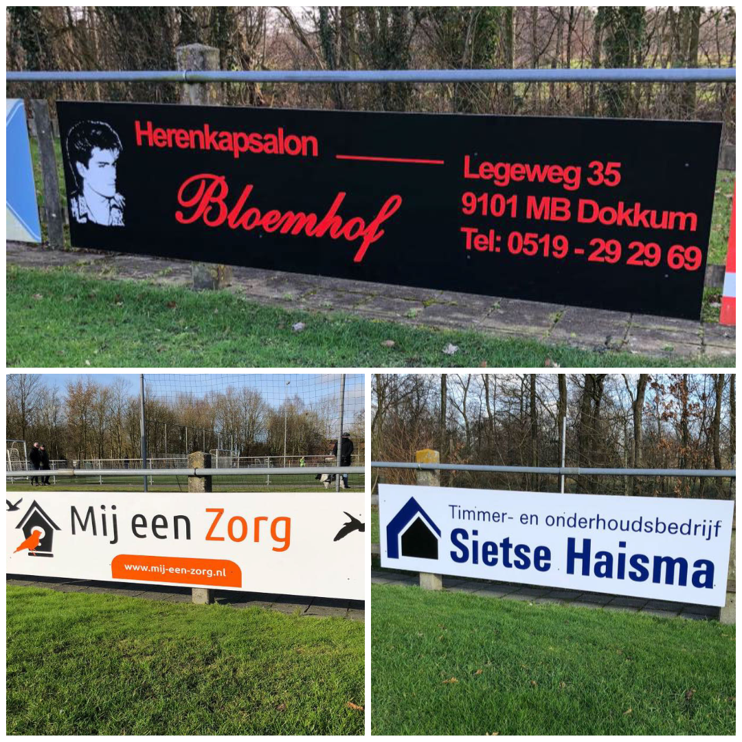 Nieuwe bordsponsoren: herenkapsalon bloemhof, team mij een zorg, Timmer- en onderhoudsbedrijf Sietse Haisma
