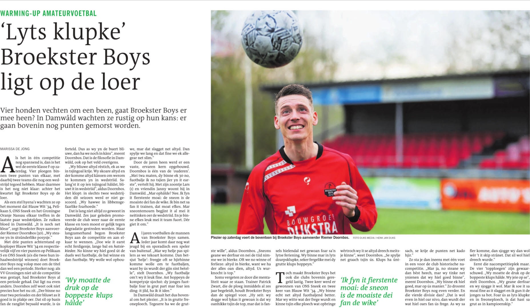 'Lyts klupke' Broekster Boys ligt op de loer - artikel Marissa de Jong - LC - 21 april 2023