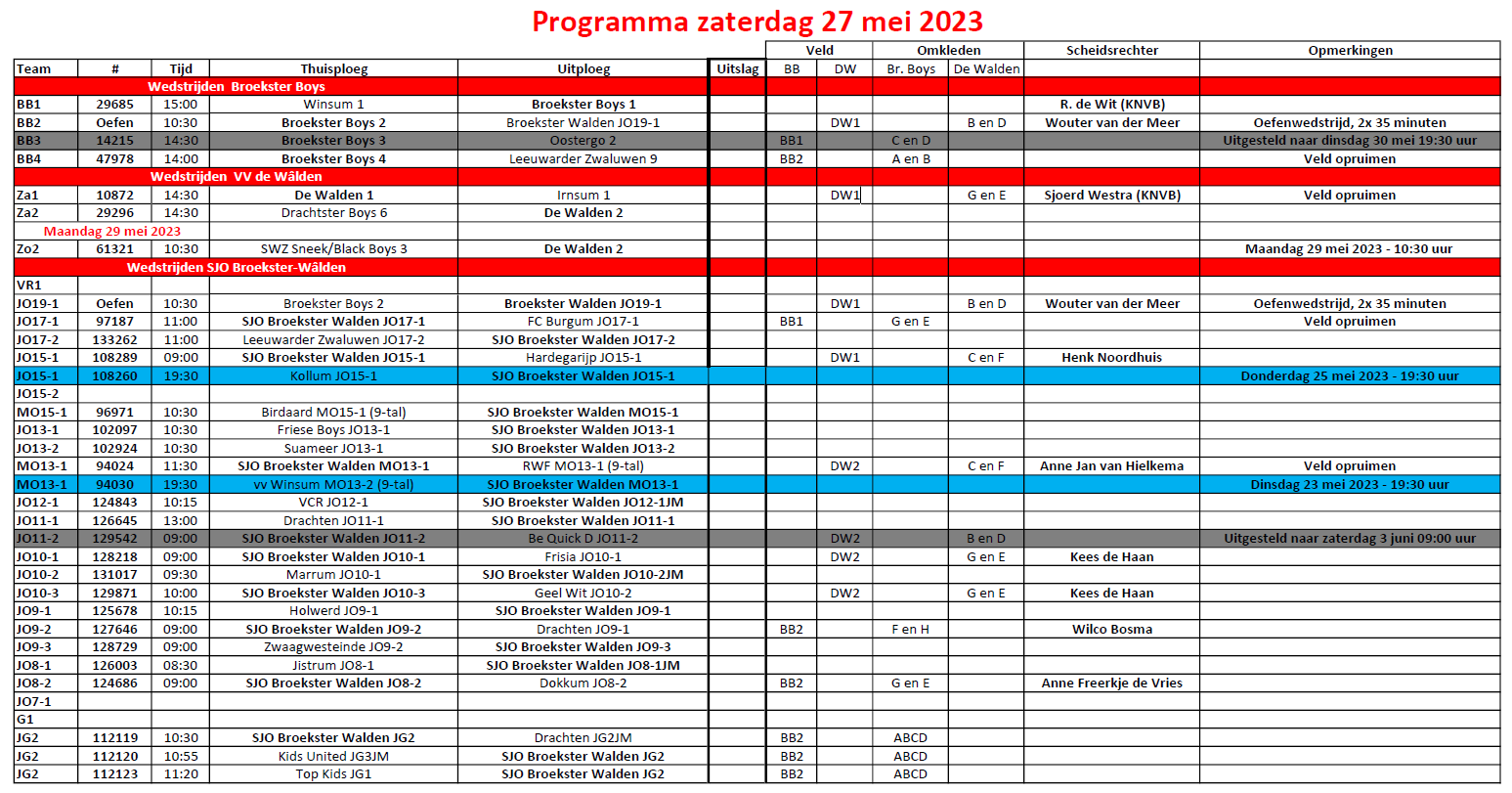 Programma zaterdag 27 mei 2023 - Broekster Boys