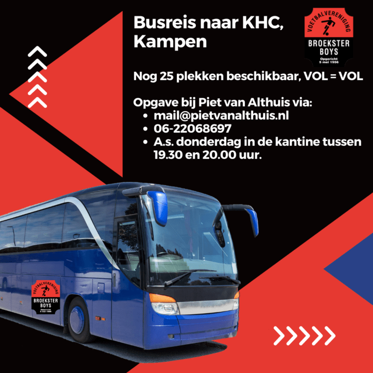 Busreis naar KHC te Kampen, nog 25 plekken beschikbaar