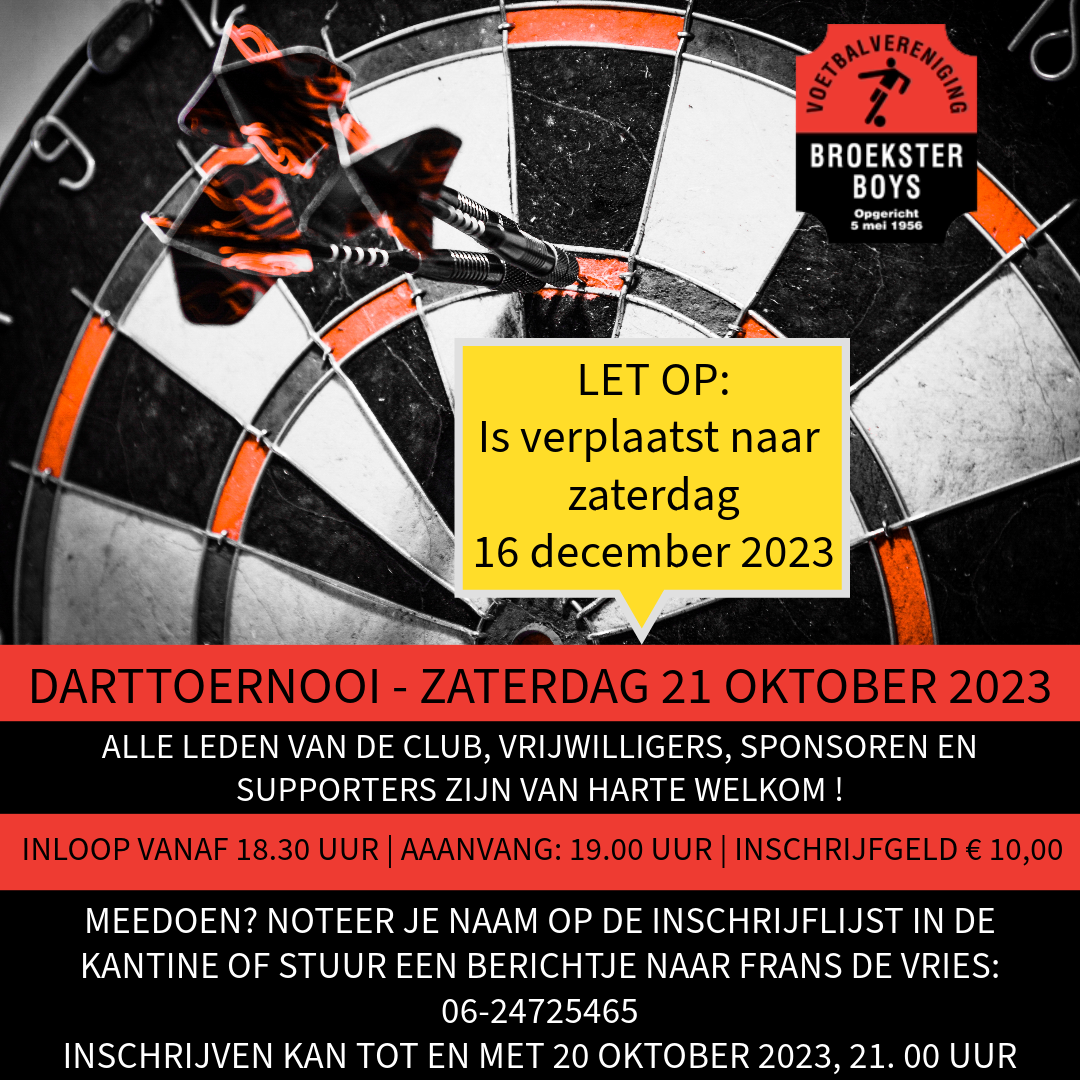 Darttoernooi Broekster Boys naar 16 december 2023