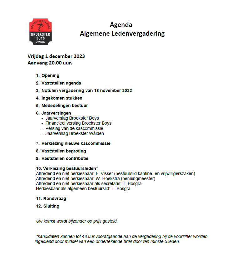 Agenda ALV - 1 december 2023