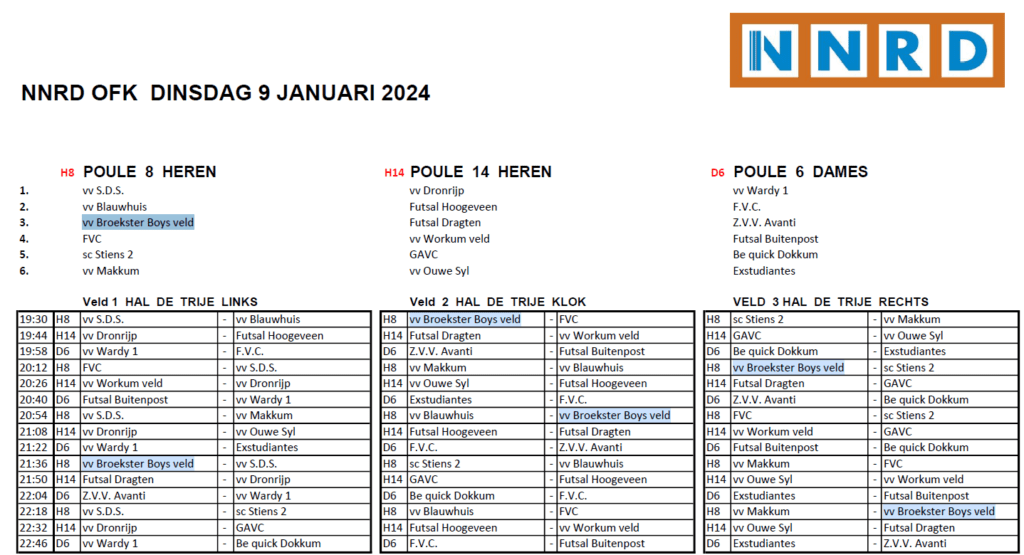 Programma OFK 2024 vv Broekster Boys veld