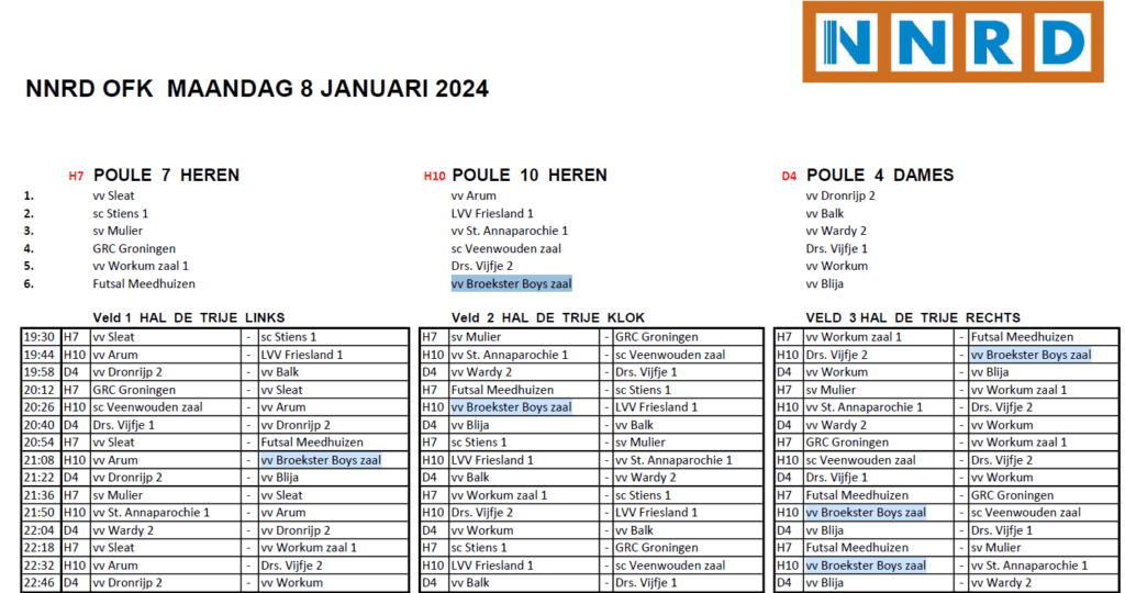Programma OFK 2024 vv Broekster Boys zaal