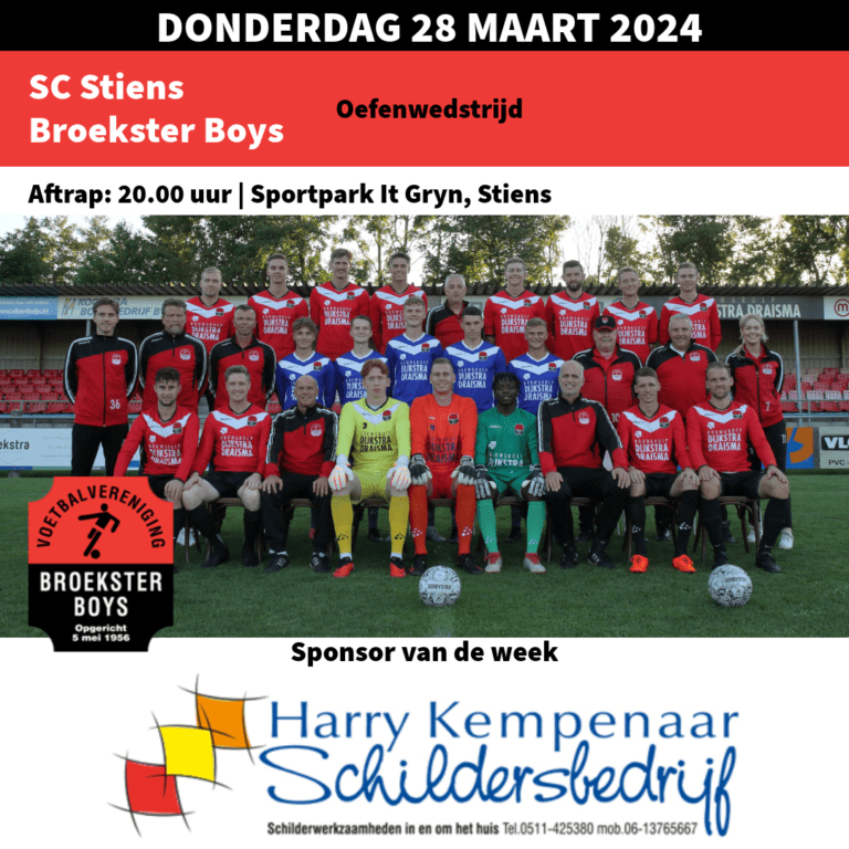 A.s. donderdag 28 maart: SC Stiens – Broekster Boys (oefenwedstrijd)