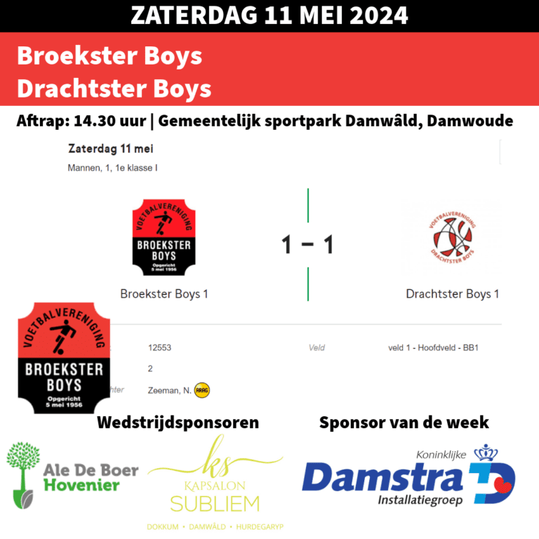 Broekster Boys - Drachtster Boys 11mei2024 uitslag 1-1