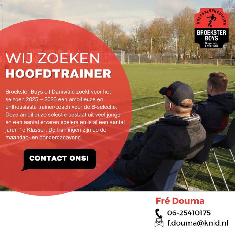 Broekster Boys 2 zoekt hoofdtrainer seizoen 2025 -2026