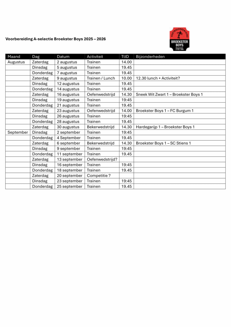 Voorbereiding A-selectie Broekster Boys 2025 - 2026